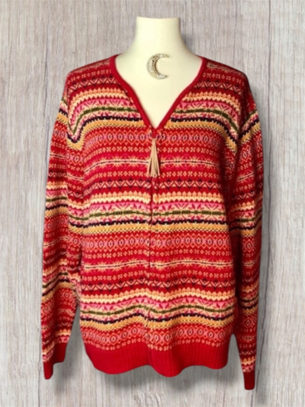 Tiara Vintage Knit Zip Bohemian Nordic Sweater 1X